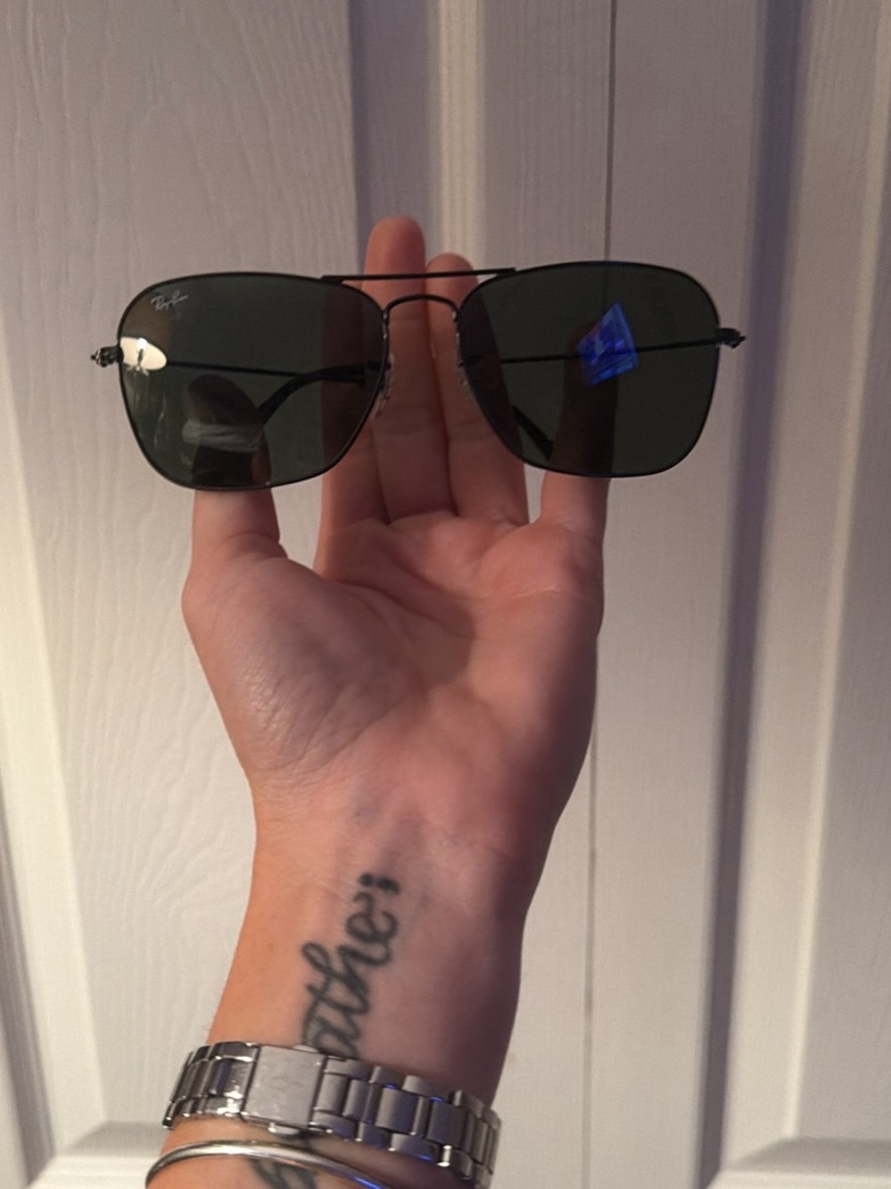 Ray-Ban Black Frame with Dark Green Lenses Aviator-Style Sunglasses